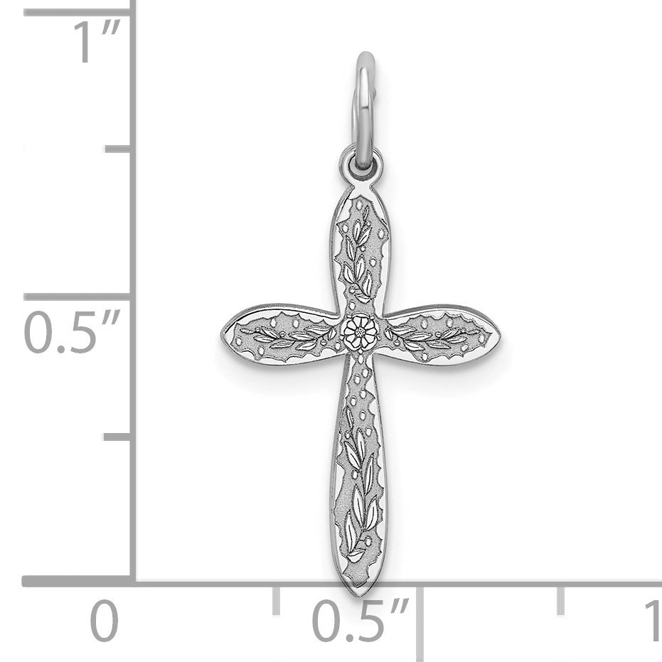 Sterling Silver Rhodium-plated Laser Cut Cross Pendant