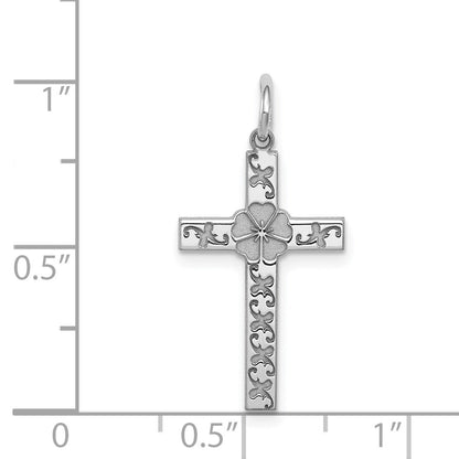 Sterling Silver Rhodium-plated Laser Cut Cross Pendant