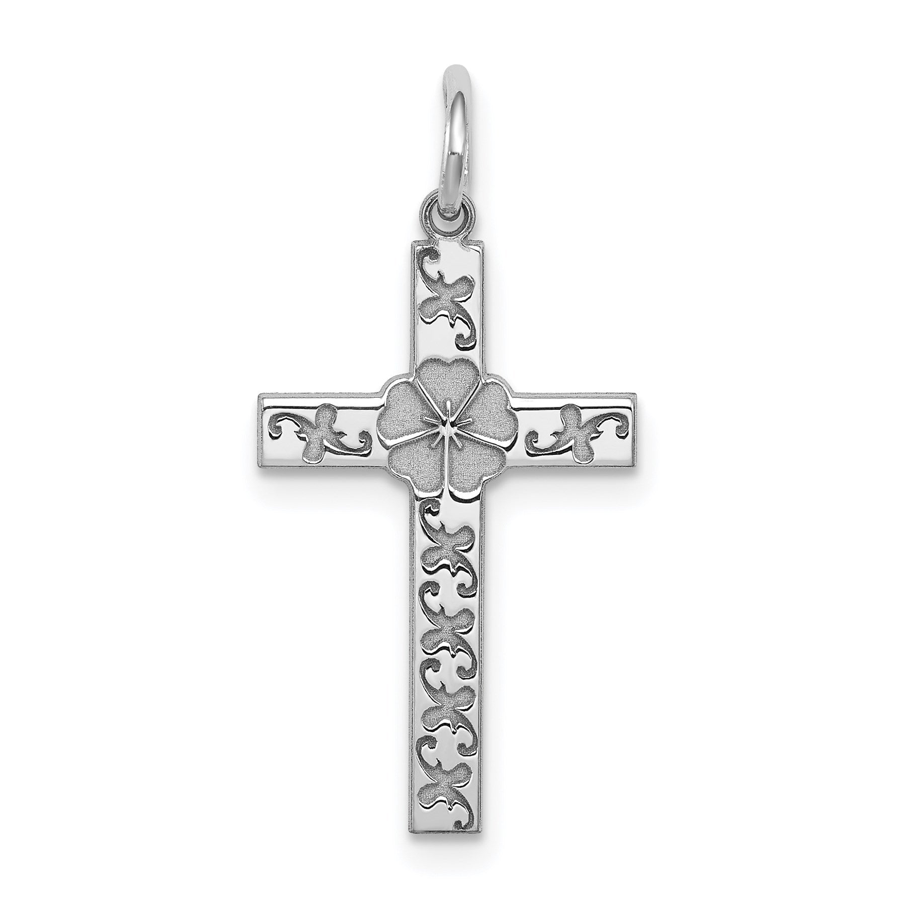 Sterling Silver Rhodium-plated Laser Cut Cross Pendant