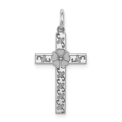 Sterling Silver Rhodium-plated Laser Cut Cross Pendant
