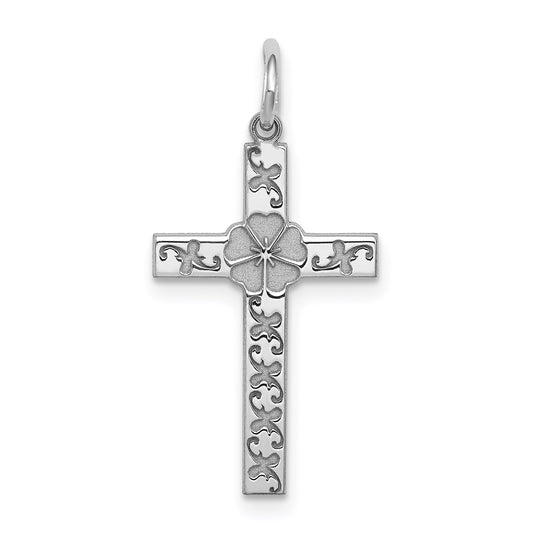 Sterling Silver Rhodium-plated Laser Cut Cross Pendant