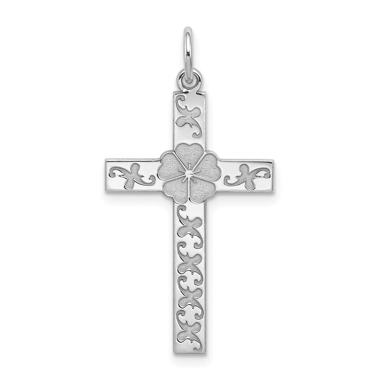 Sterling Silver Rhodium-plated Laser Cut Cross Pendant