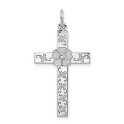 Sterling Silver Rhodium-plated Laser Cut Cross Pendant