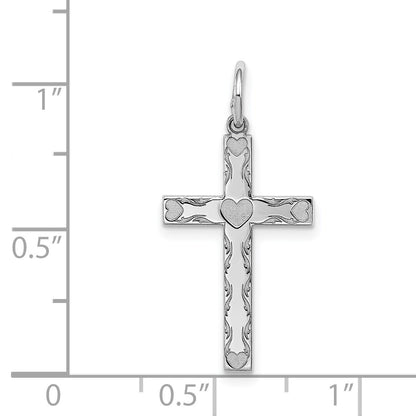 Sterling Silver Rhodium-plated Laser Cut Cross Pendant