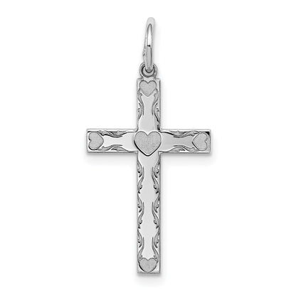 Sterling Silver Rhodium-plated Laser Cut Cross Pendant