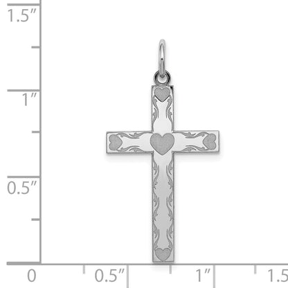 Sterling Silver Rhodium-plated Laser Cut Cross Pendant