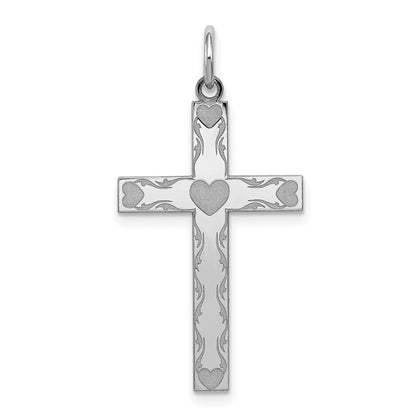Sterling Silver Rhodium-plated Laser Cut Cross Pendant