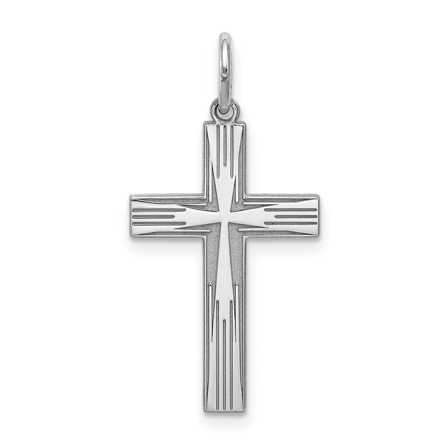 Sterling Silver Rhodium-plated Laser Cut Cross Pendant
