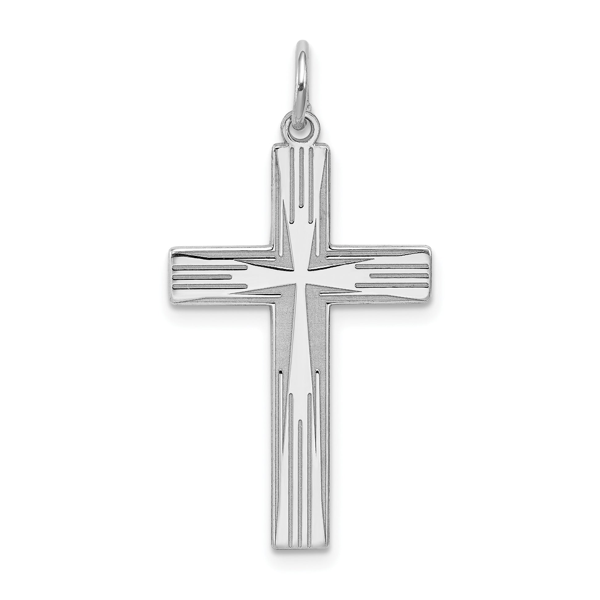 Sterling Silver Rhodium-plated Laser Cut Cross Pendant