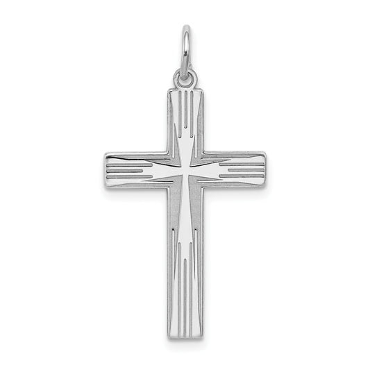 Sterling Silver Rhodium-plated Laser Cut Cross Pendant