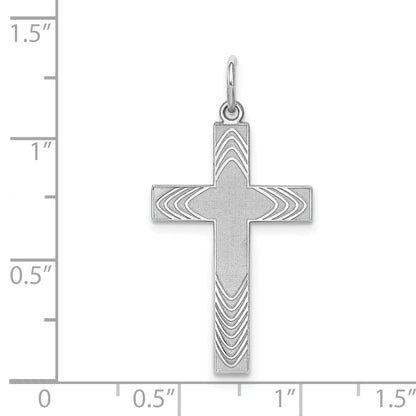 Sterling Silver Rhodium-plated Laser Cut Cross Pendant