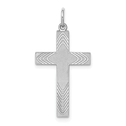 Sterling Silver Rhodium-plated Laser Cut Cross Pendant
