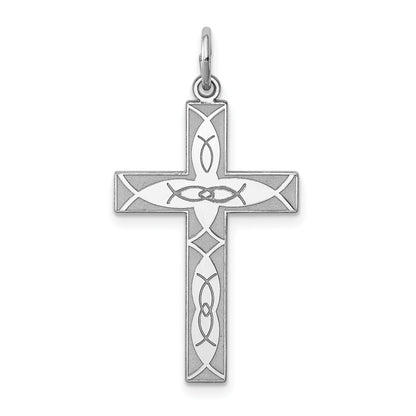 Sterling Silver Rhodium-plated Laser Cut Cross Pendant