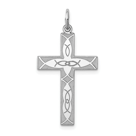 Sterling Silver Rhodium-plated Laser Cut Cross Pendant