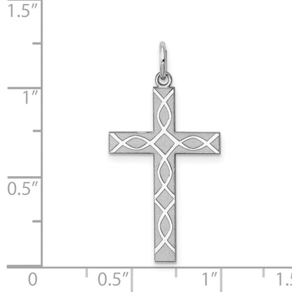 Sterling Silver Rhodium-plated Laser Cut Cross Pendant