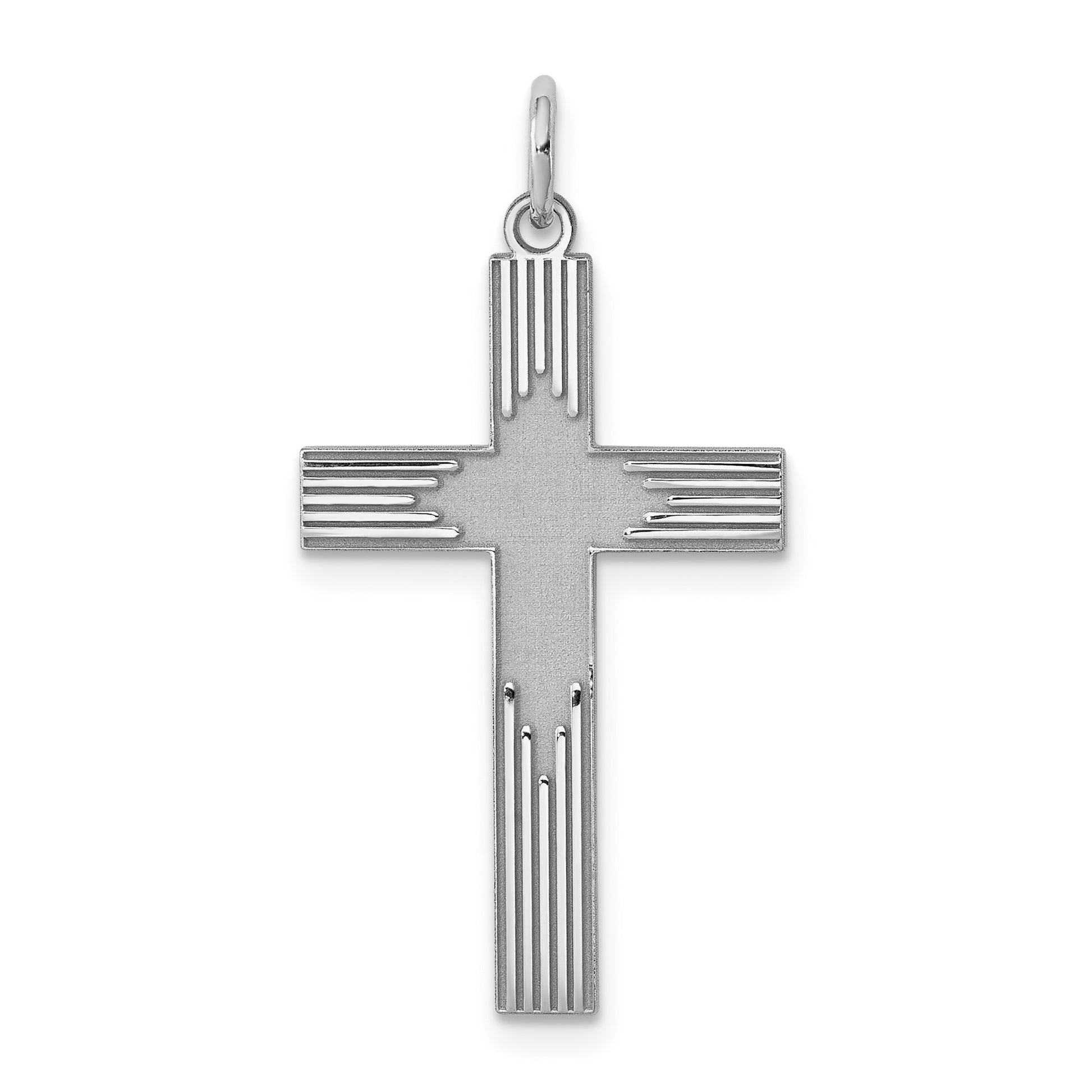 Sterling Silver Rhodium-plated Laser Cut Cross Pendant
