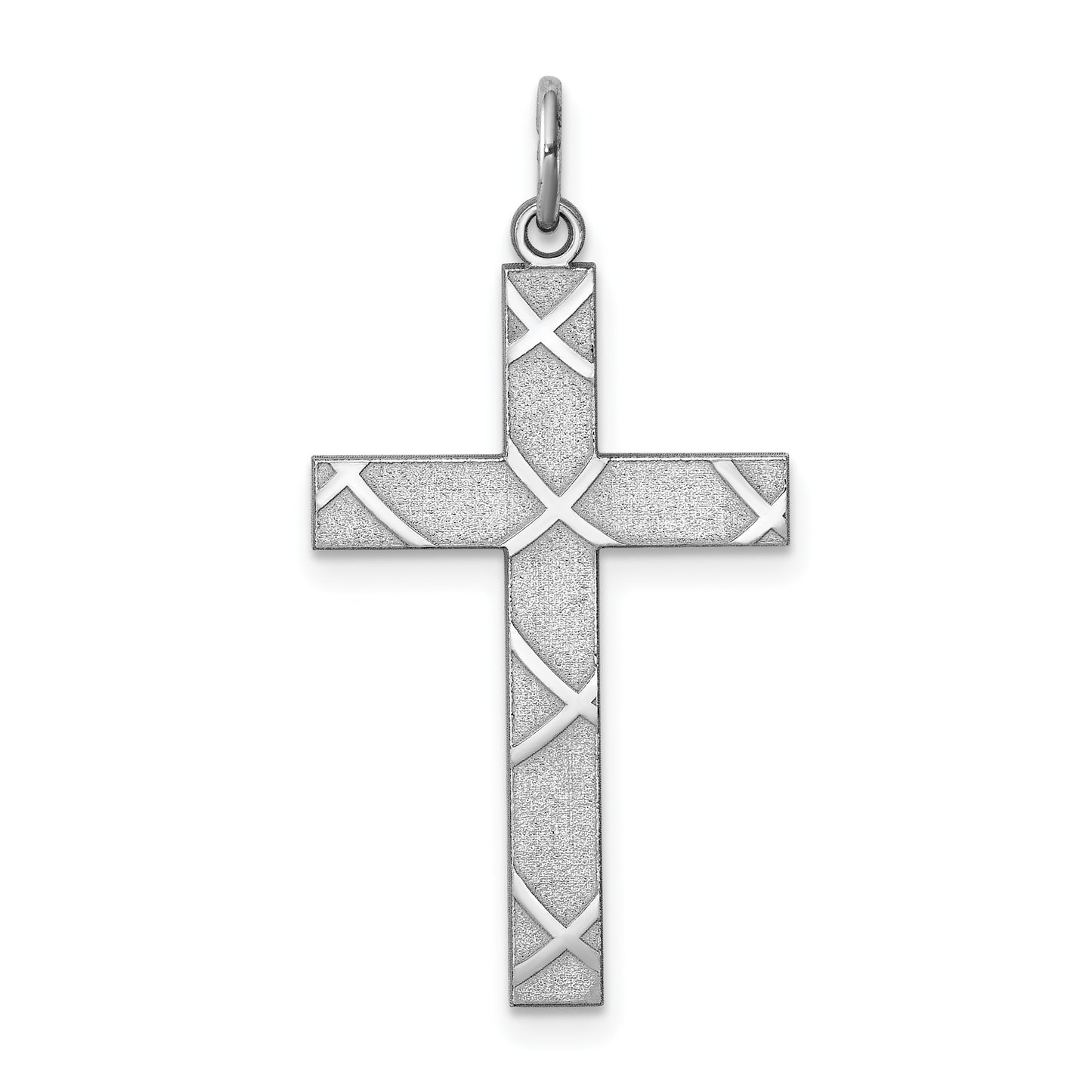 Sterling Silver Rhodium-plated Laser Cut Cross Pendant