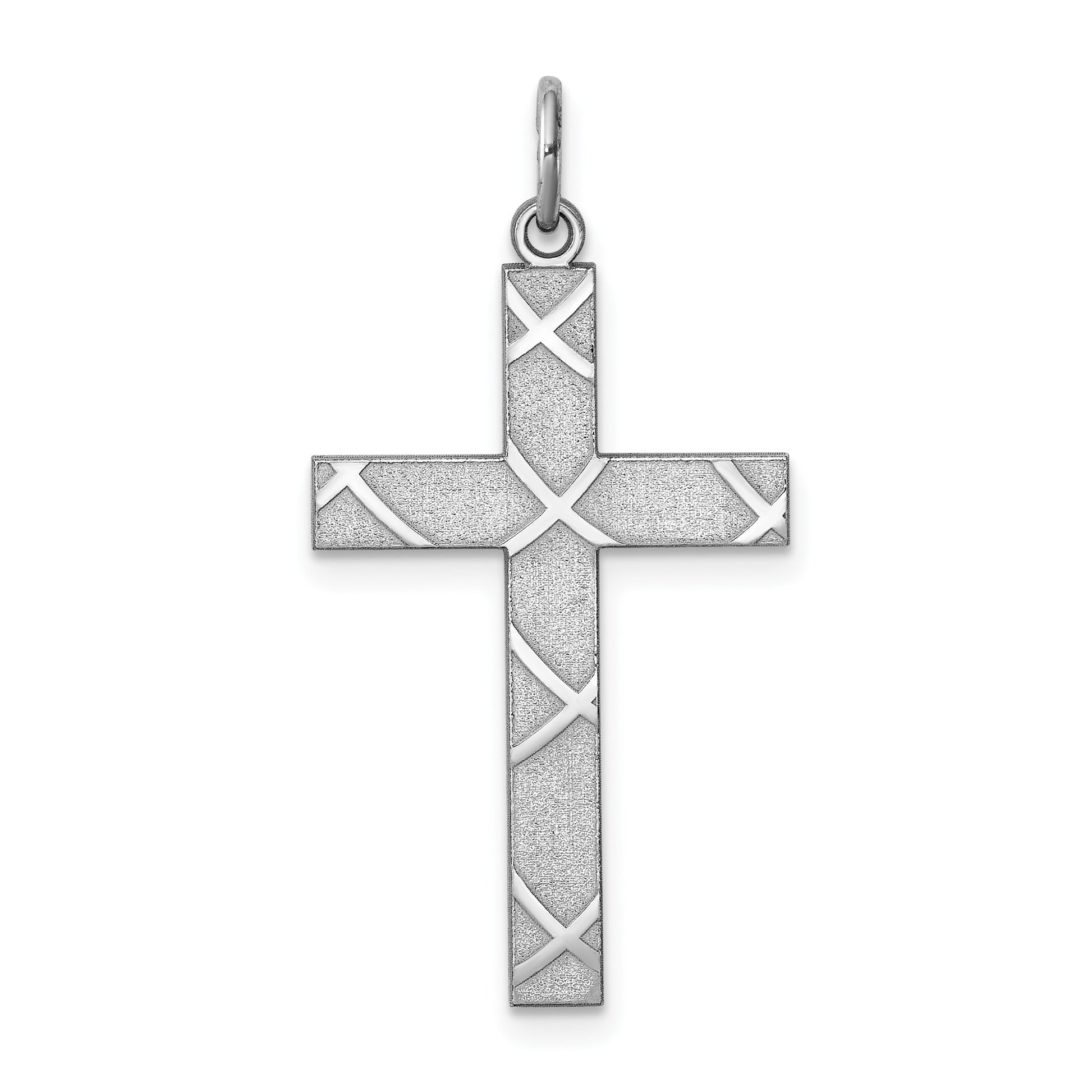 Sterling Silver Rhodium-plated Laser Cut Cross Pendant