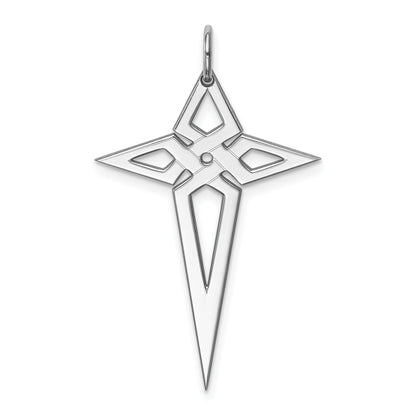 Sterling Silver Rhodium-plated Laser Cut Cross Pendant