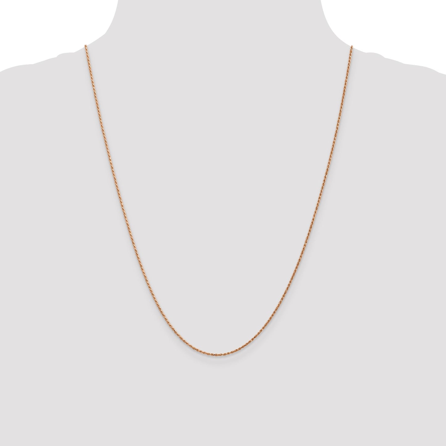 14K Rose Gold 24 inch 1mm Diamond-cut Man Made Rope with Lobster Clasp Chain