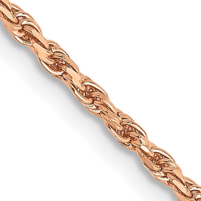 14K Rose Gold 18 inch 1.8mm Diamond-cut Man Made Rope with Lobster Clasp Chain
