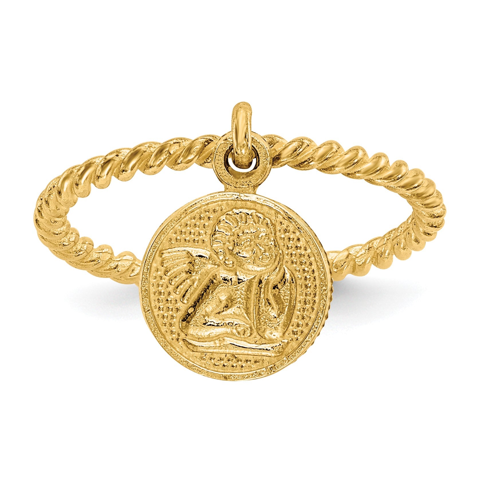 14k Polished Angel Dangle Twisted Band Size 4.75 Baby / Childs Ring