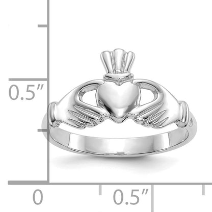14K White Gold Polished Claddagh Ring