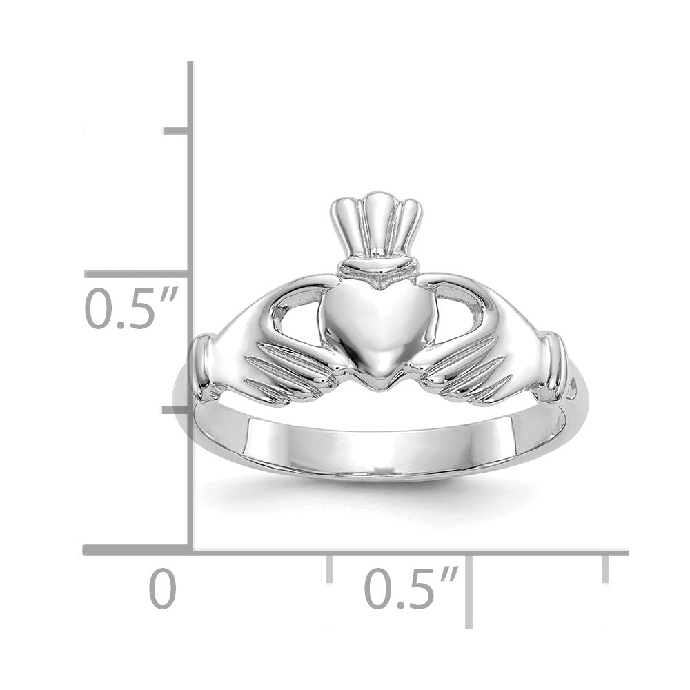 14K White Gold Polished Claddagh Ring