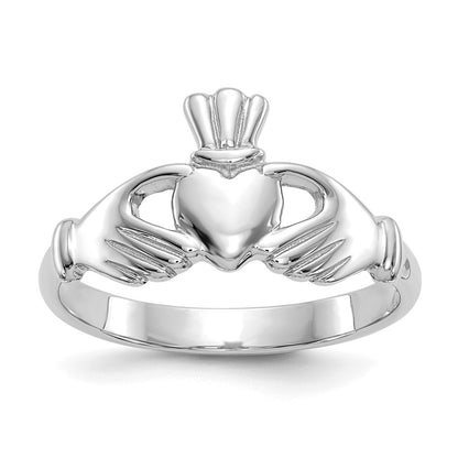 14K White Gold Polished Claddagh Ring