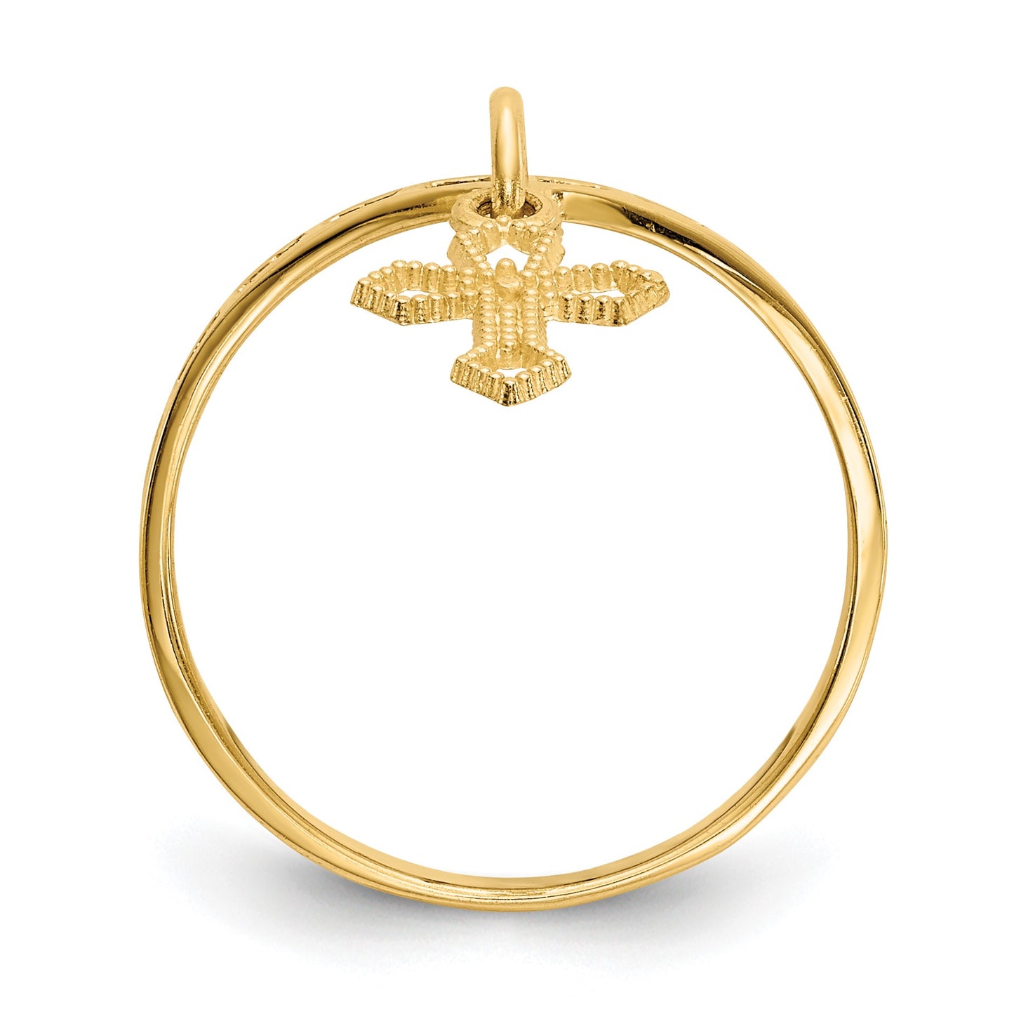 14k Polished Cross Dangle Charm Ring
