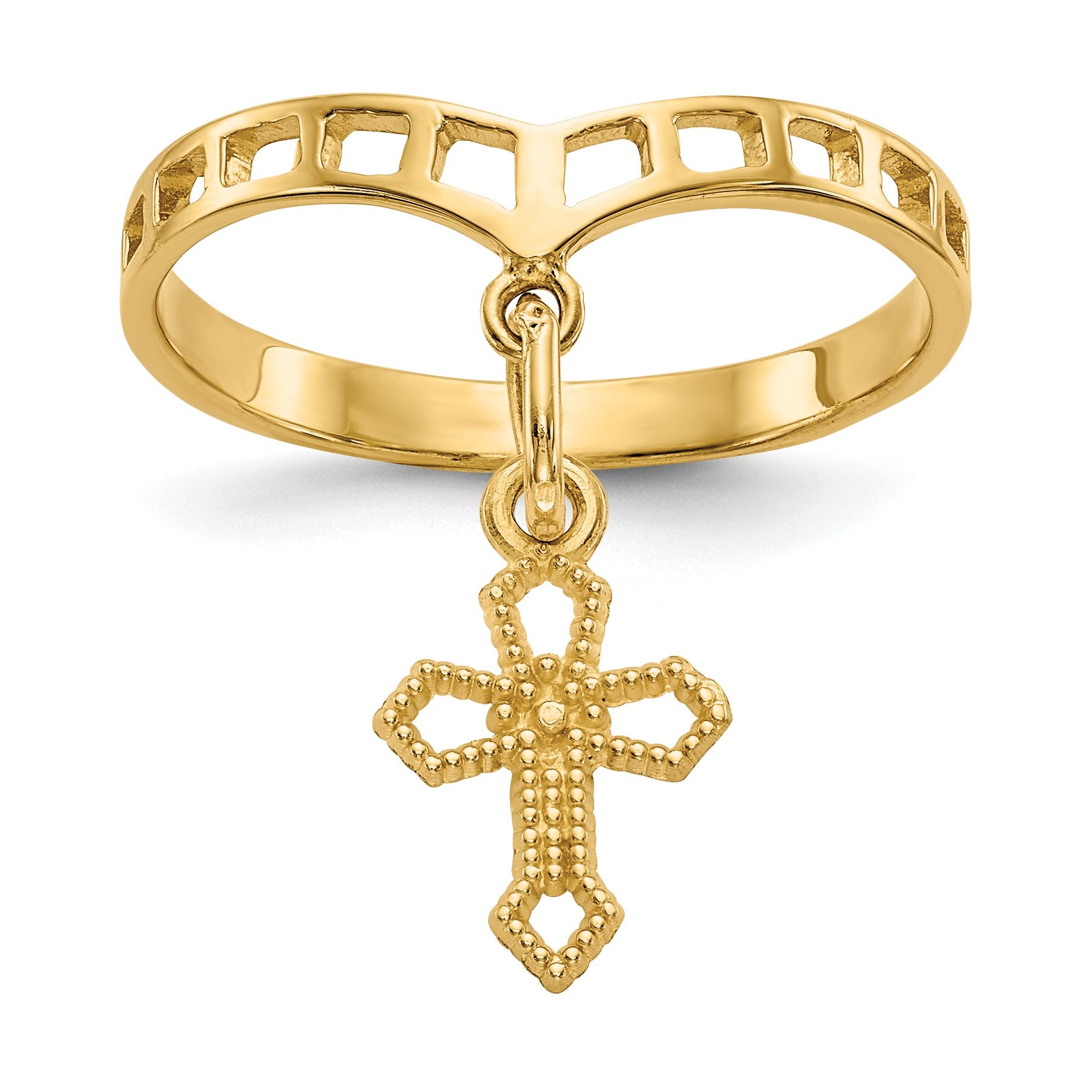 14k Polished Cross Dangle Charm Ring