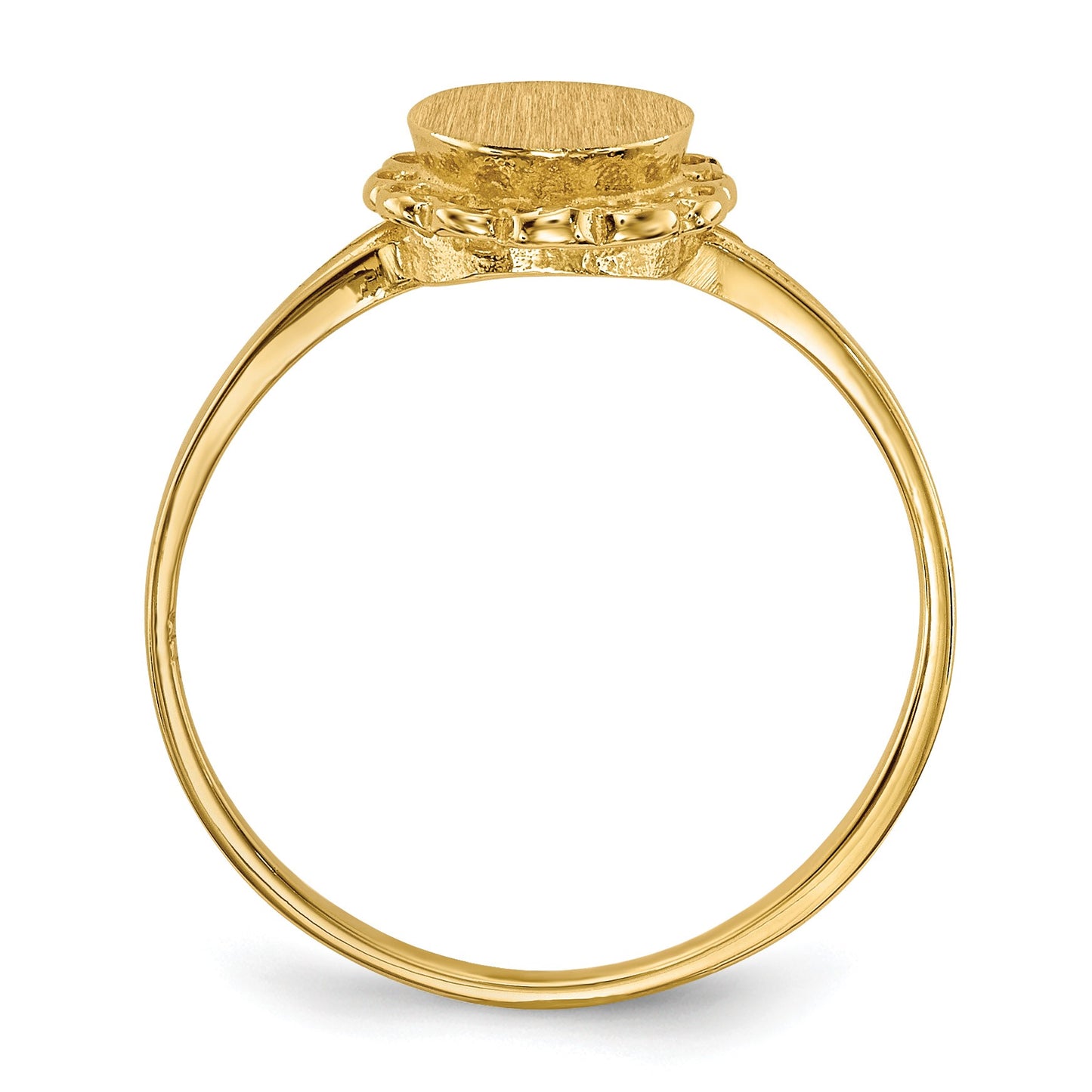 14k 6.5x7.5mm Oval Open Back Scalloped Edge Signet Ring