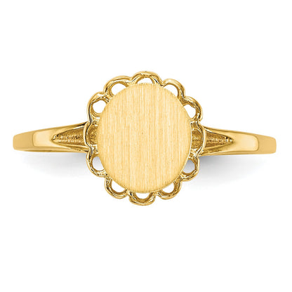 14k 6.5x7.5mm Oval Open Back Scalloped Edge Signet Ring