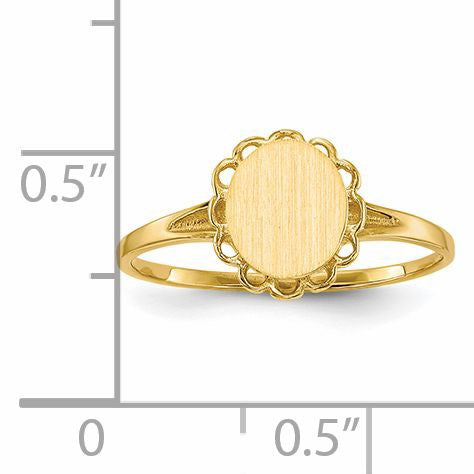 14k 6.5x7.5mm Oval Open Back Scalloped Edge Signet Ring