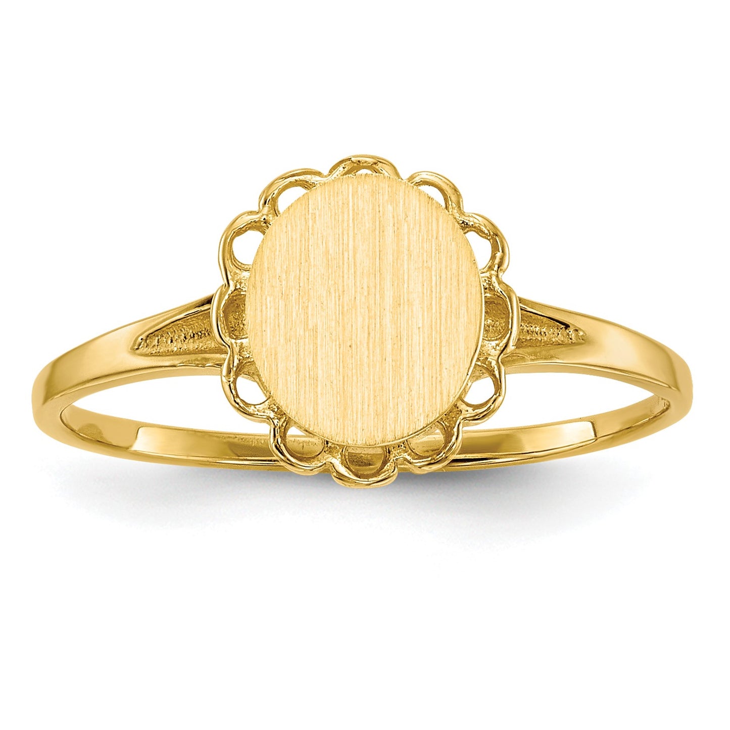 14k 6.5x7.5mm Oval Open Back Scalloped Edge Signet Ring