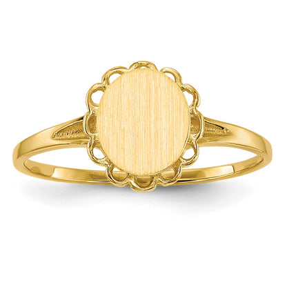14k 6.5x7.5mm Oval Open Back Scalloped Edge Signet Ring
