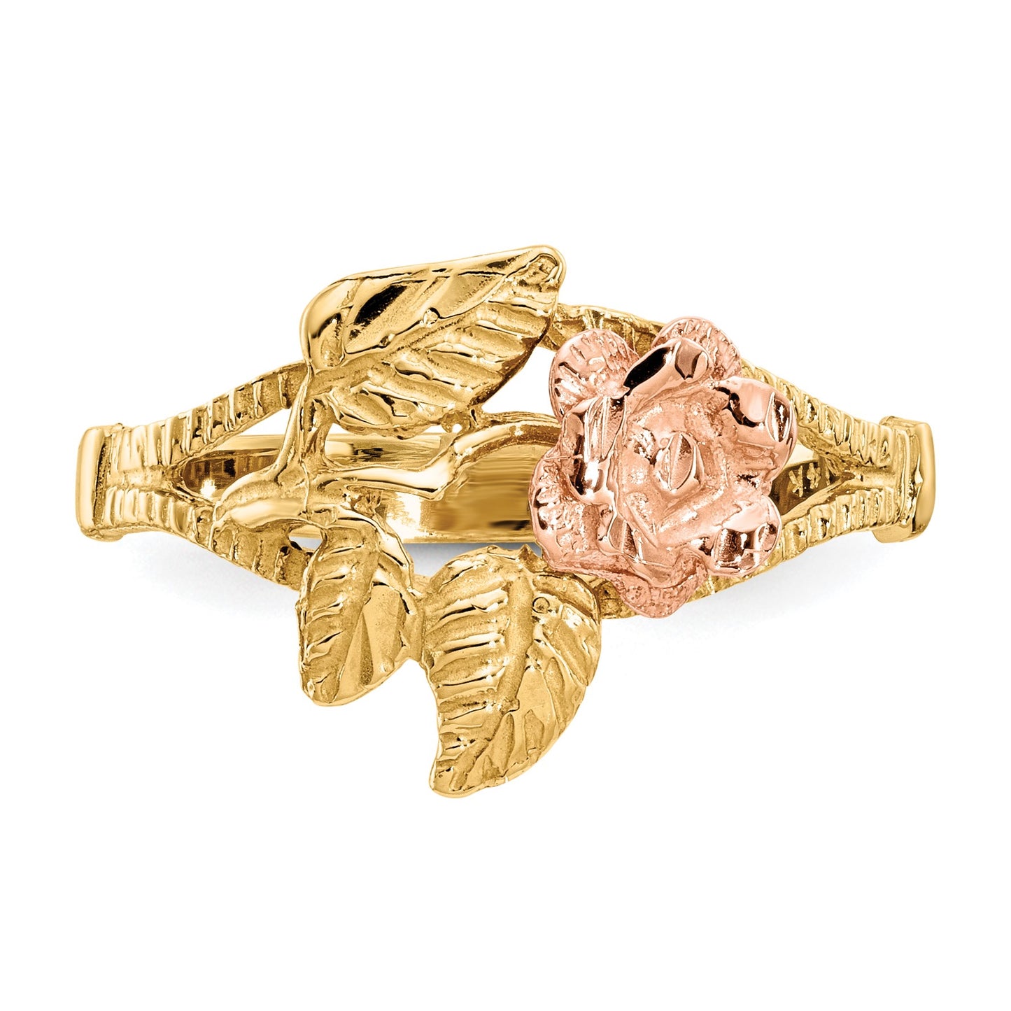 14k Two-tone Diamond-Cut Rose Ring