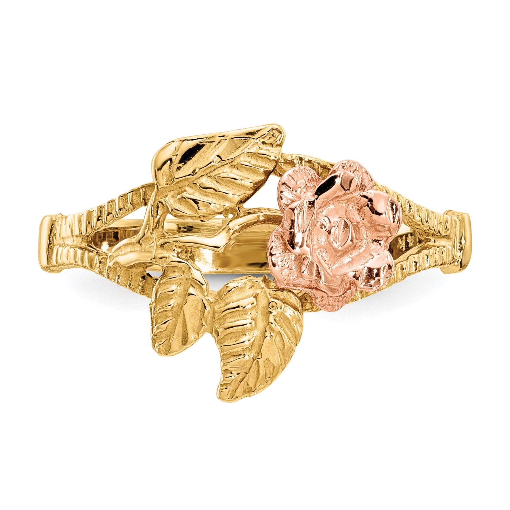 14k Two-tone Diamond-Cut Rose Ring