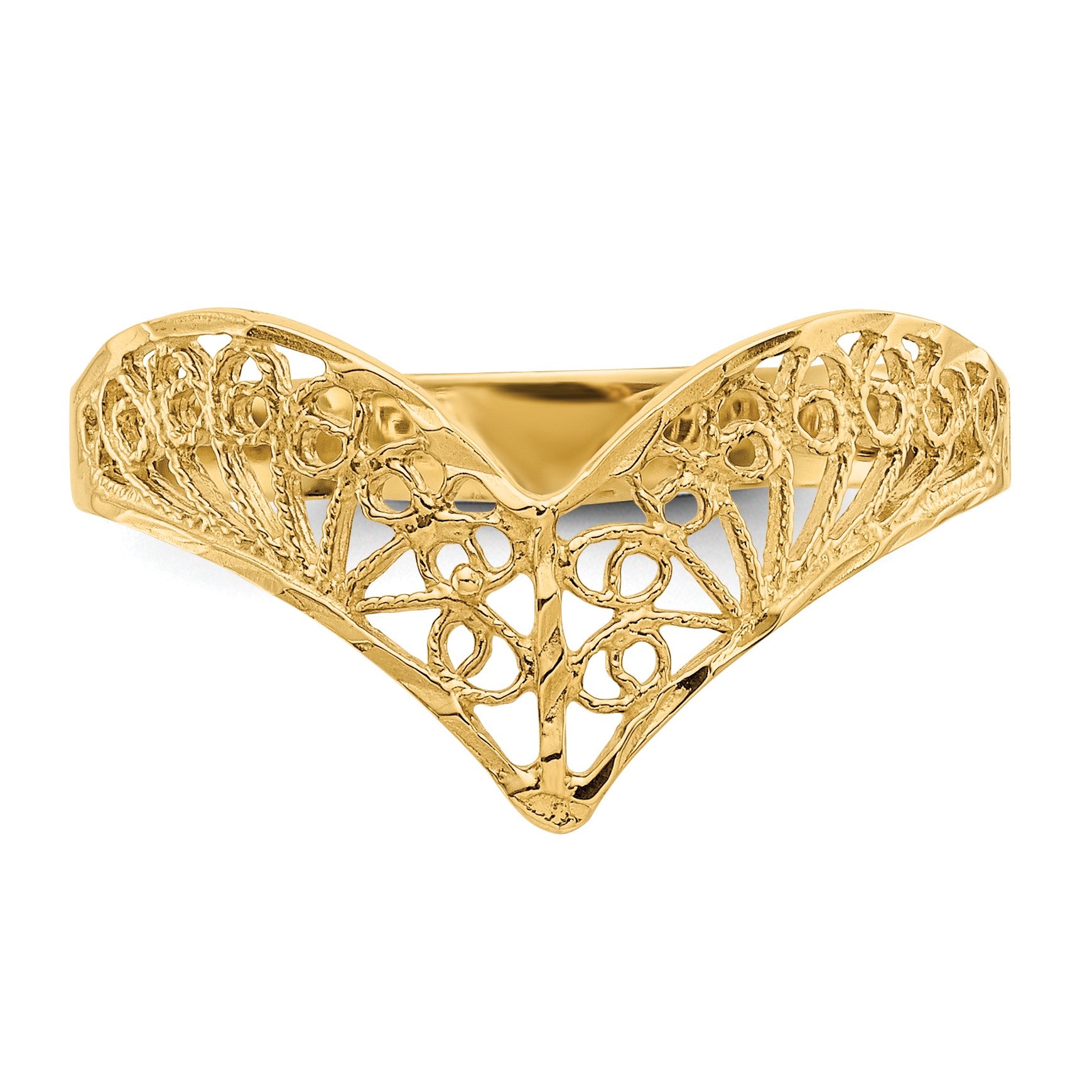 14k Diamond-Cut Filigree V-Shape Ring