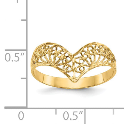14k Diamond-Cut Filigree V-Shape Ring