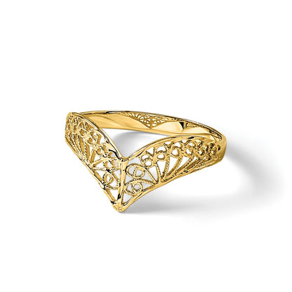 14k Diamond-Cut Filigree V-Shape Ring