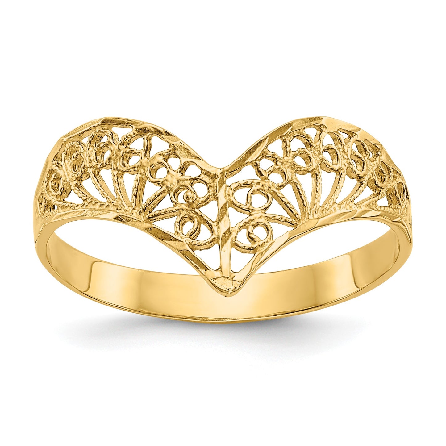 14k Diamond-Cut Filigree V-Shape Ring