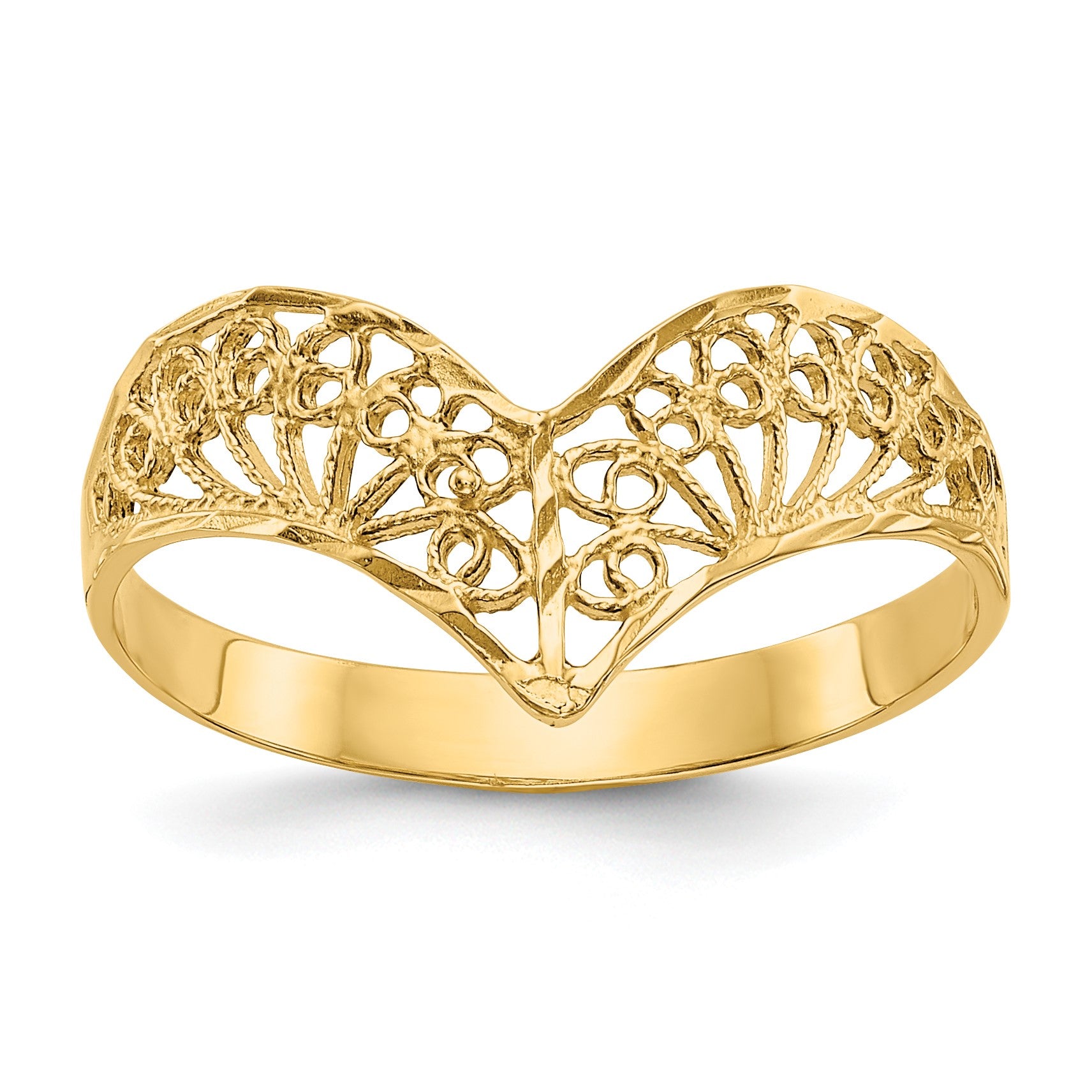14k Diamond-Cut Filigree V-Shape Ring