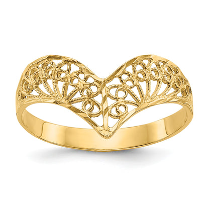 14k Diamond-Cut Filigree V-Shape Ring