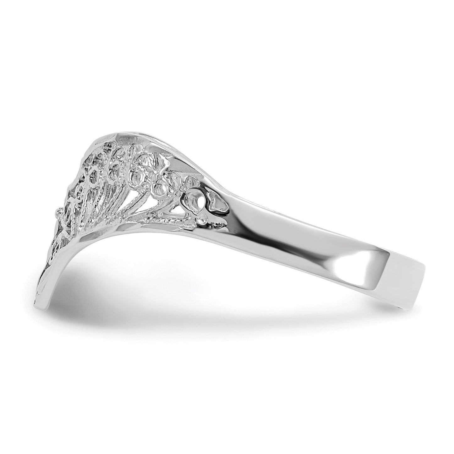 14k White Gold Diamond-Cut Filigree V-Shape Ring