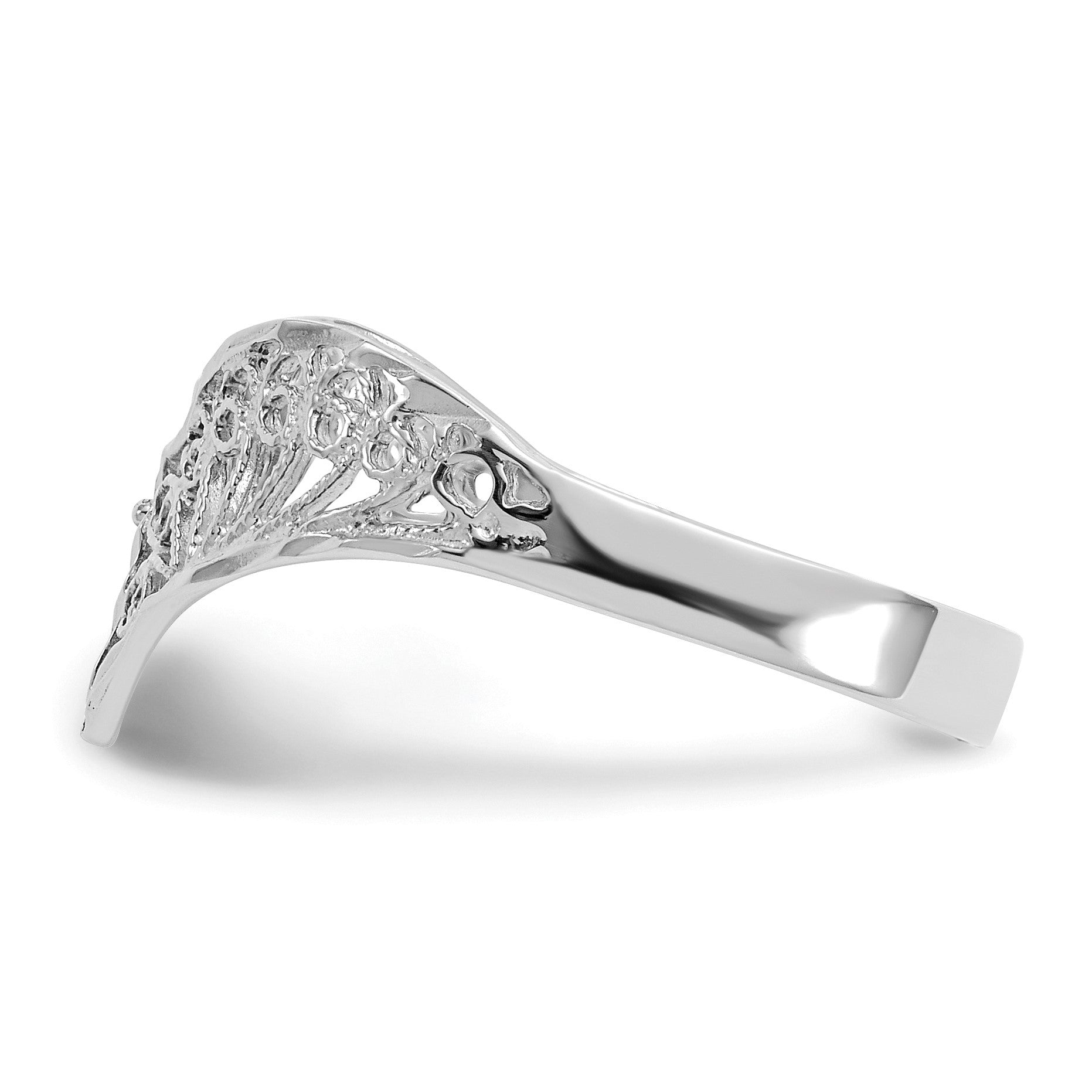 14k White Gold Diamond-Cut Filigree V-Shape Ring