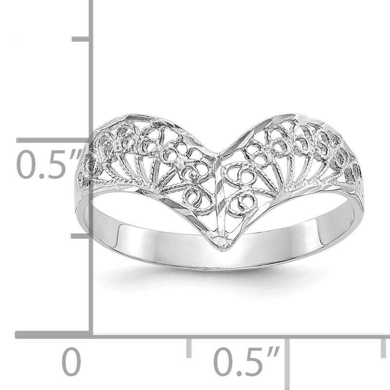 14k White Gold Diamond-Cut Filigree V-Shape Ring