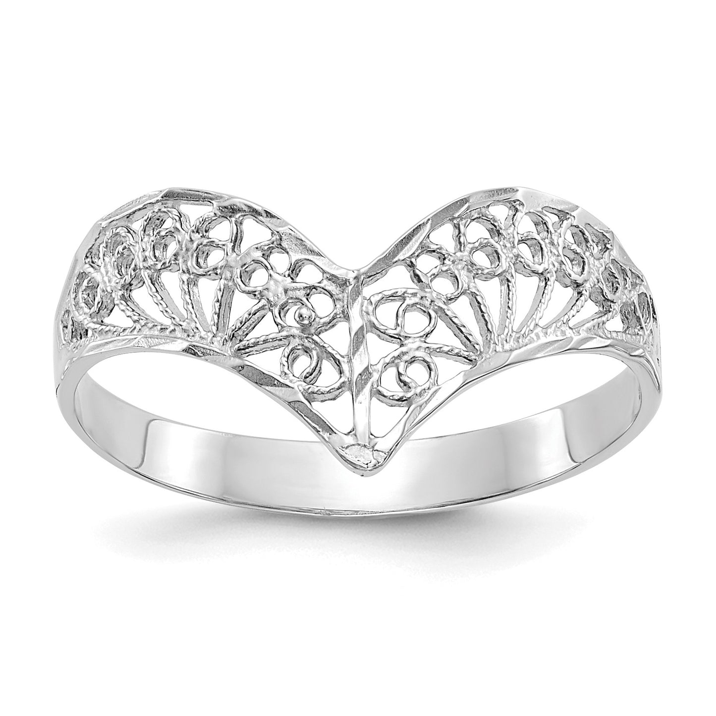 14k White Gold Diamond-Cut Filigree V-Shape Ring