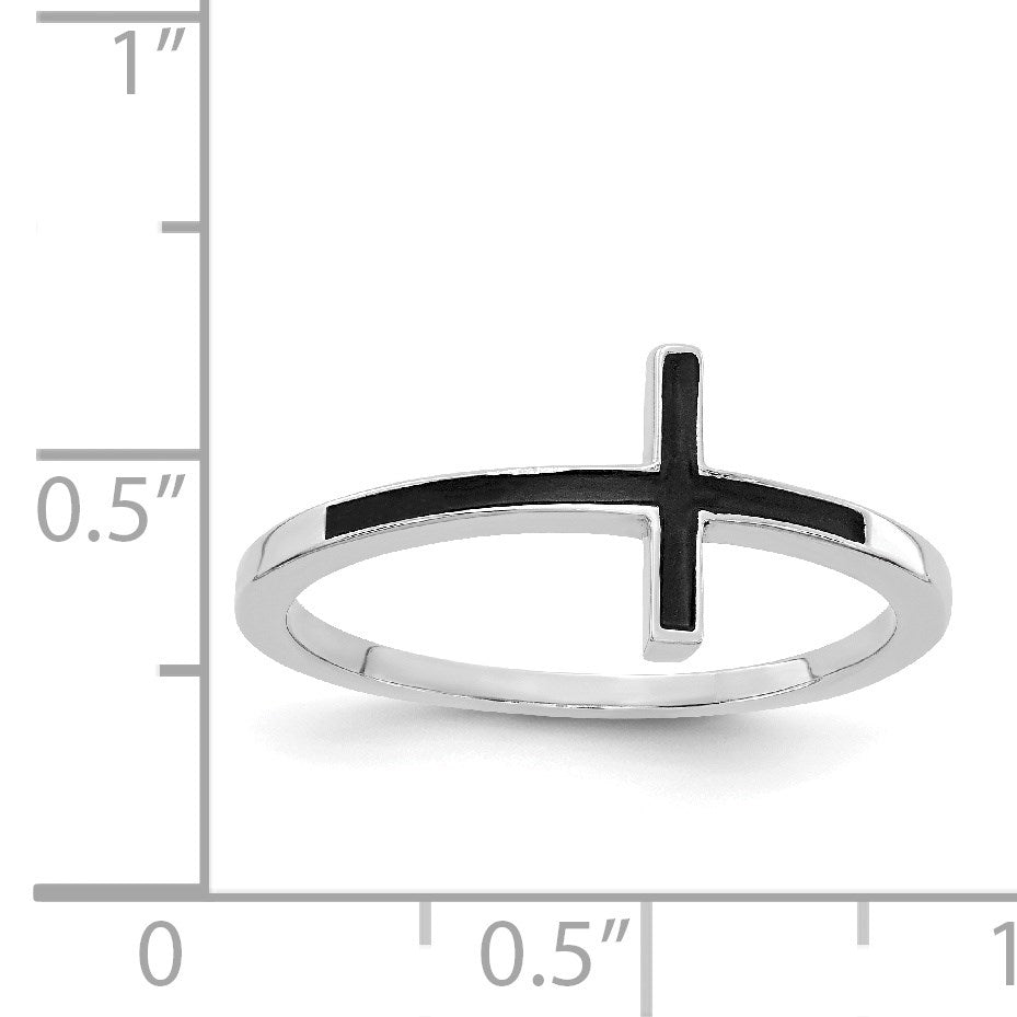 14k White Gold Antiqued Sideways Cross Ring