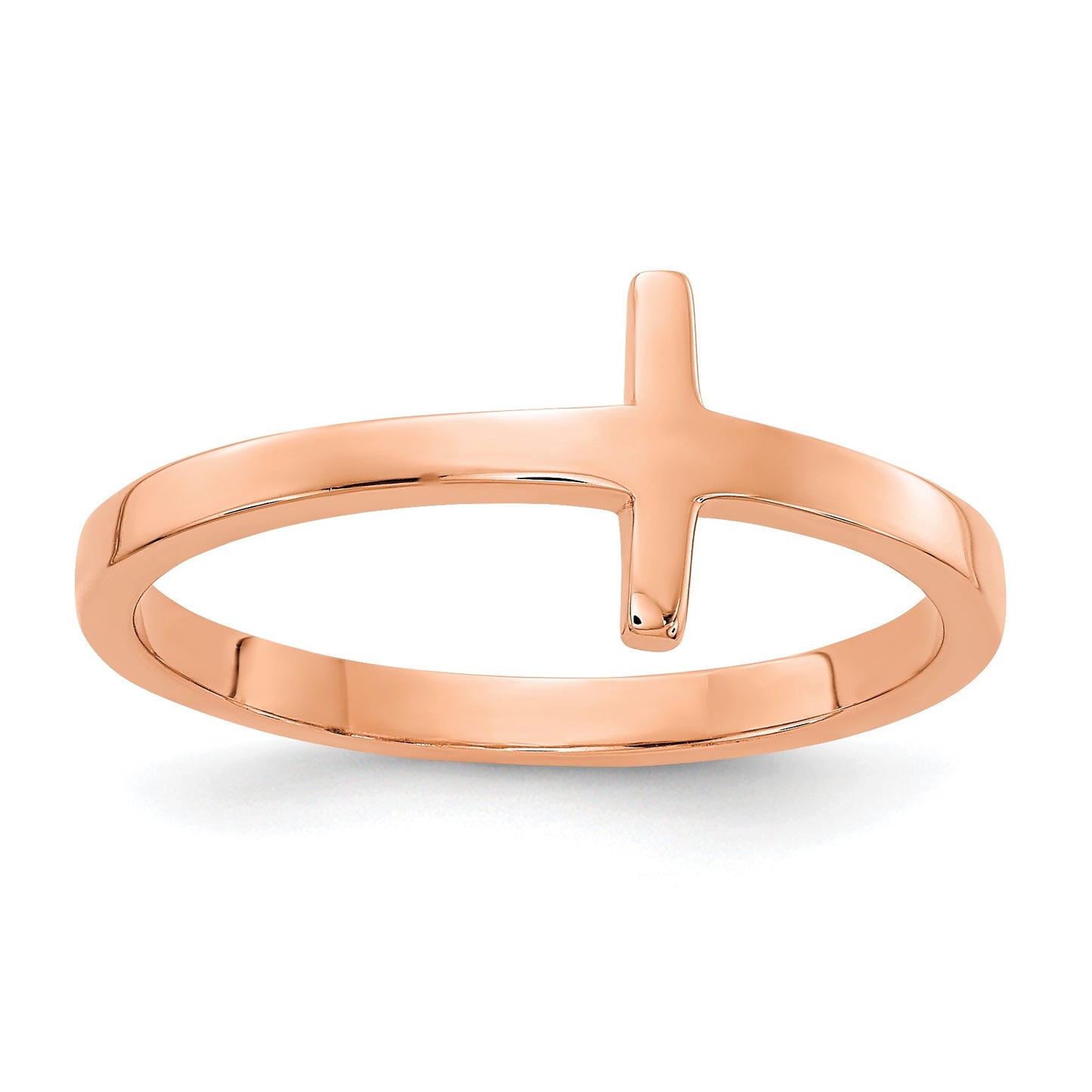 14k Rose Gold Sideways Cross Ring